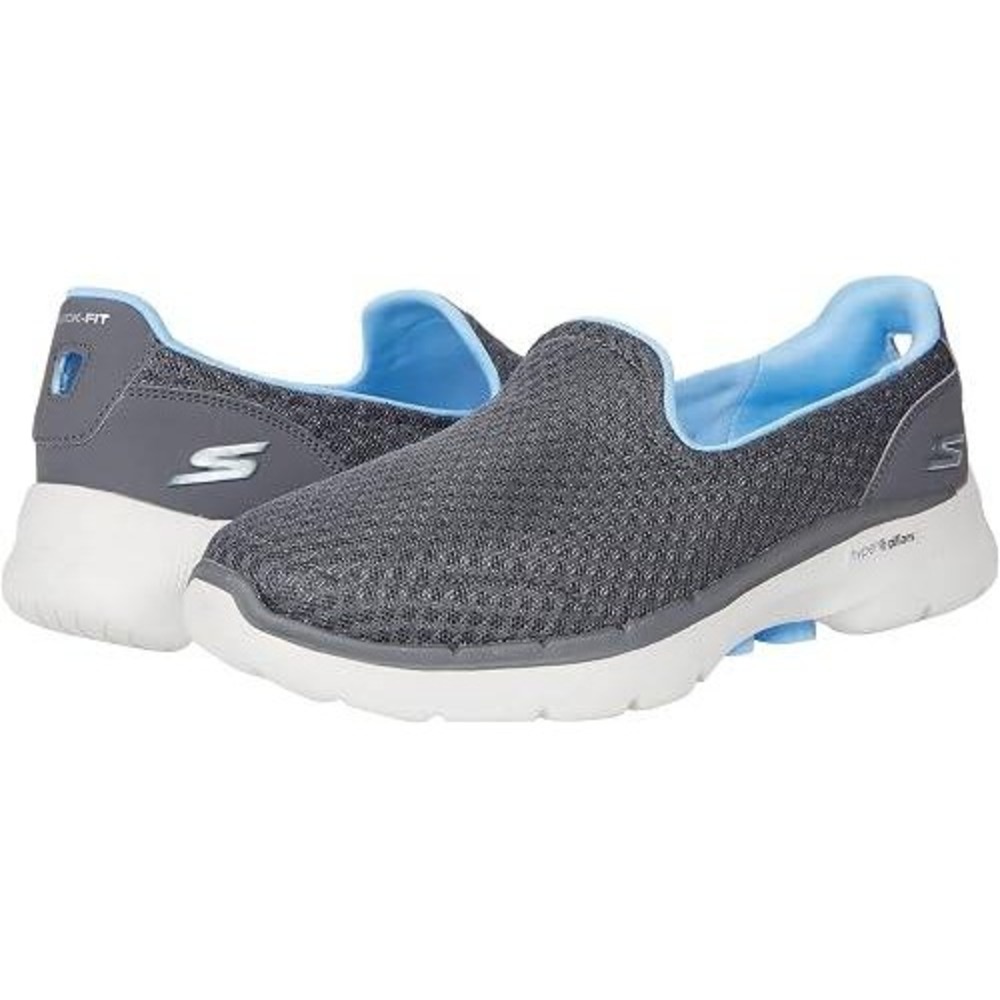Skechers GOwalk 6 Big Splash Womens 8 Gray Blue Mesh Slip On Sneakers 124508